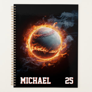Personalized Number and Name Baseball Ball on Fire Planner