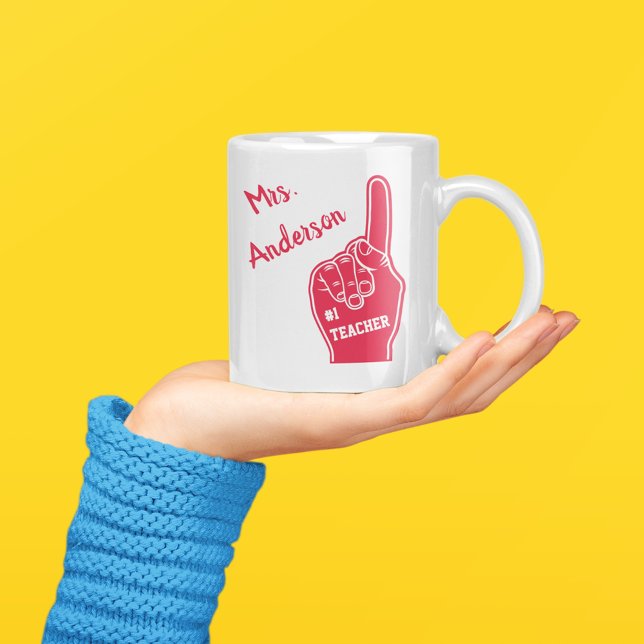 Personalized Number One Teacher Foam Finger Coffee Mug (Creator Uploaded)
