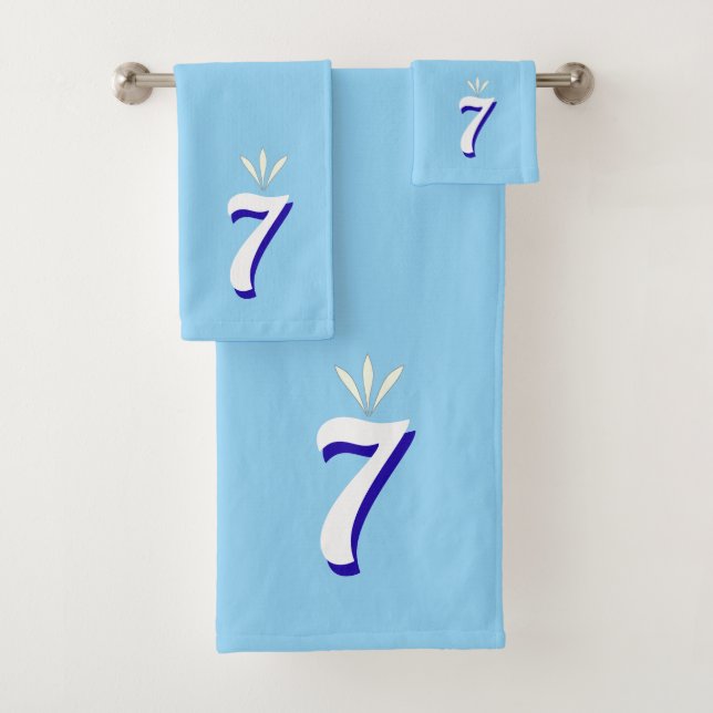 Personalized Number Seven on Turquoise Bath Towel Set (Insitu)