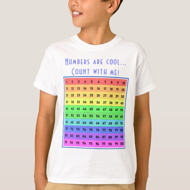 Personalized "Numbers are cool!" 1-100 Chart Blue T-Shirt (Front)
