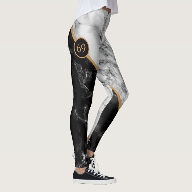 personalized Numbers Leggings Black White Marble (Right)