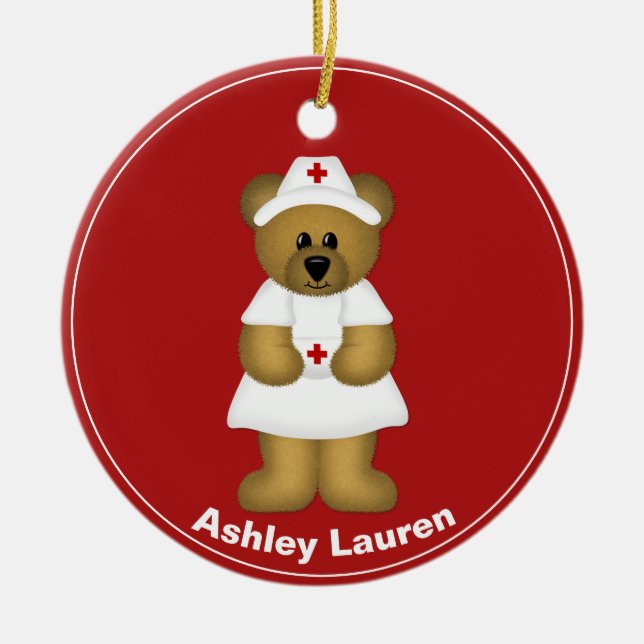 Personalized Nurse Bear Christmas Ornament (Front)