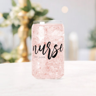 Personalized Nurse Brush Typography RN Graduation Can Glass