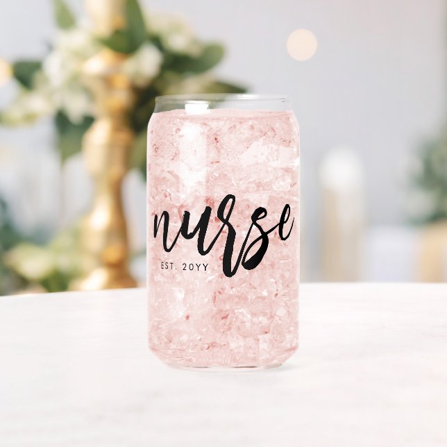 Personalized Nurse Brush Typography RN Graduation Can Glass (Insitu (Wedding))