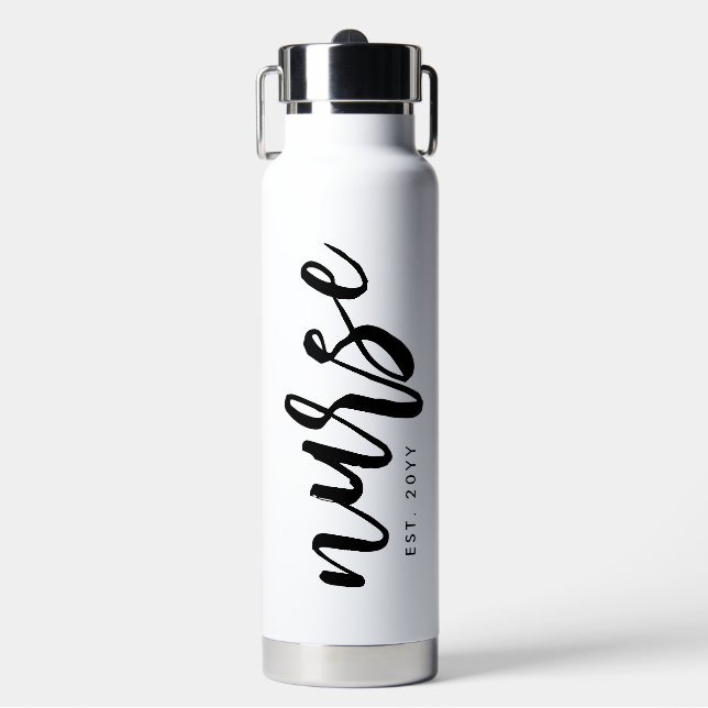 Personalized Nurse Brush Typography RN Graduation Water Bottle (Front)