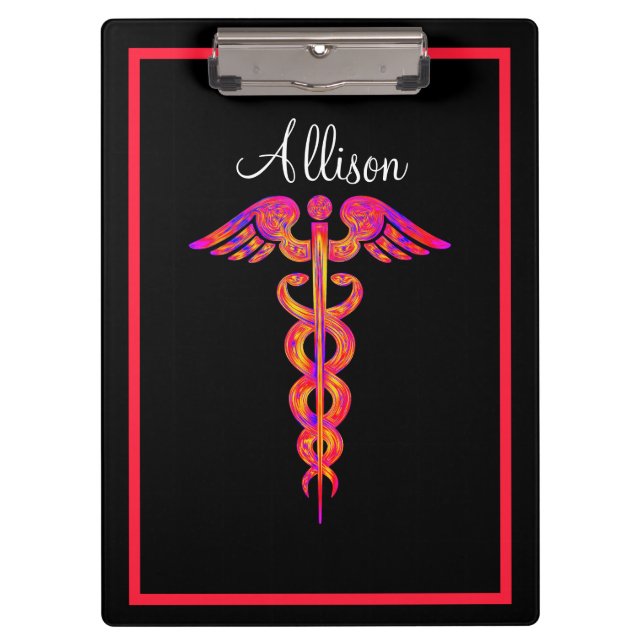 Personalized Nurse Caduceus Colourful Medical Clipboard (Front)
