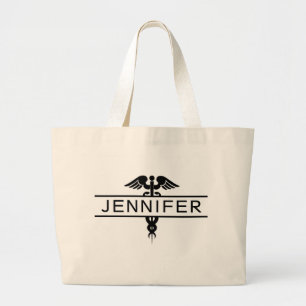 Personalized Nurse Caduceus Medical Large Tote Bag