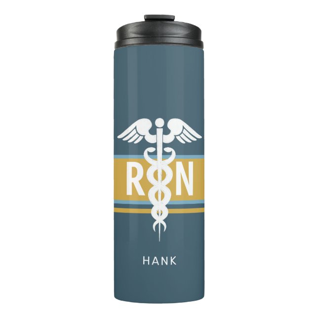 Personalized Nurse Caduceus Mens Thermal Tumbler (Front)