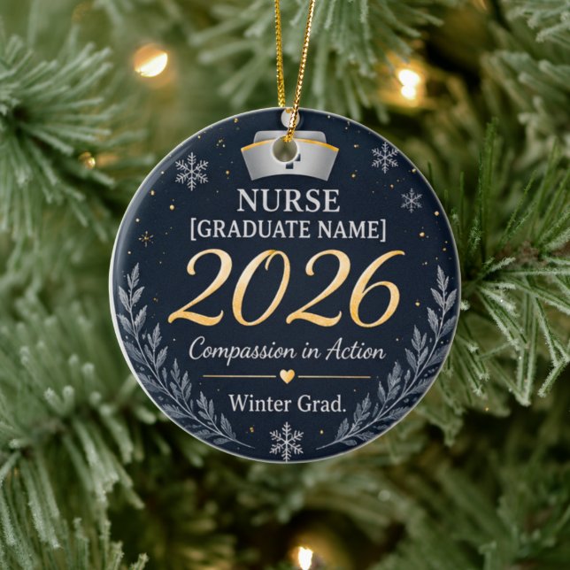 Personalized Nurse Cap Ornament 2026 | Winter Grad (Tree)