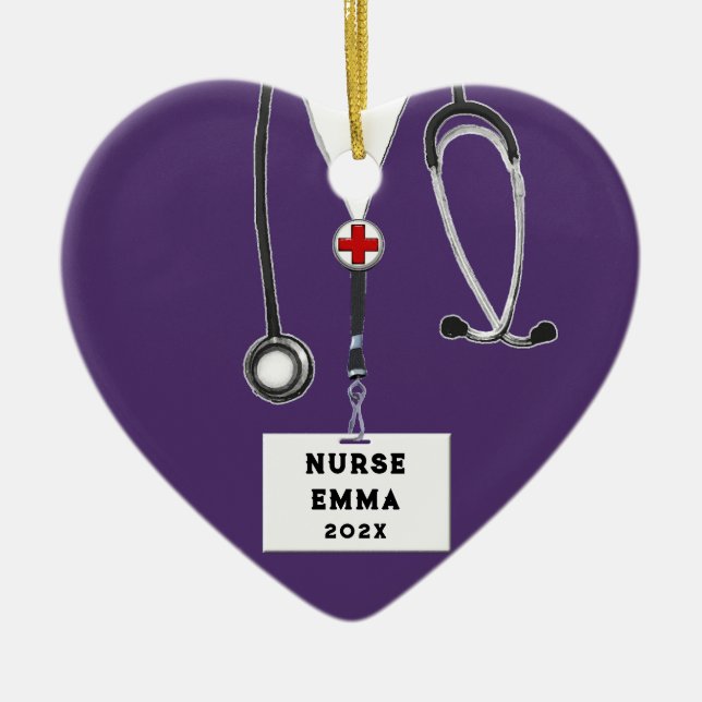 Personalized Nurse Christmas 2022 Collectible Cera Ceramic Ornament (Front)
