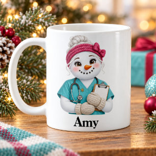 Personalized Nurse Christmas Mug Cute Snowgirl