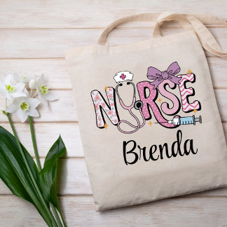 Personalized Nurse Cute Bow Stethoscope Tote Bag