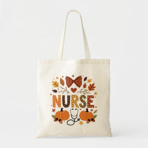 Personalized Nurse – Cute Pumpkin & Autumn Leaves  Tote Bag