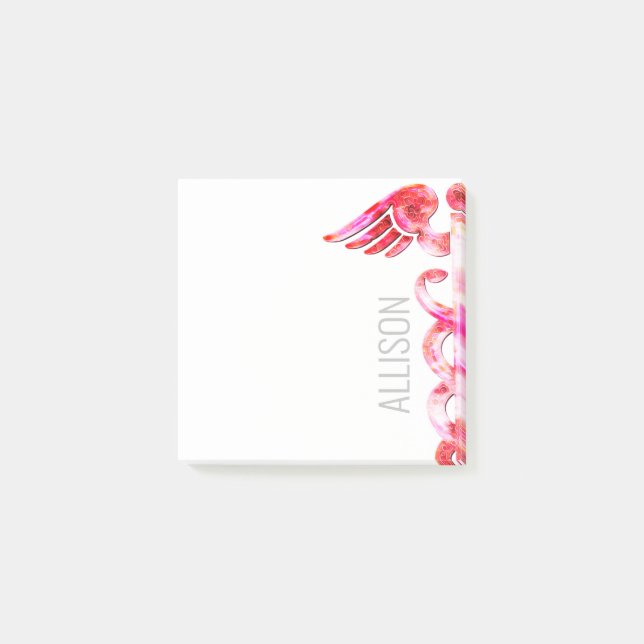 Personalized Nurse Doctor Pink Caduceus Medical Post-it Notes (Front)