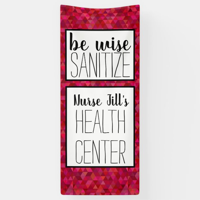 Personalized Nurse Door Decor , Red Pink Geometric Banner (Vertical)