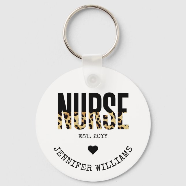Personalized Nurse Est Cheetah Nurse appreciation  Keychain (Front)