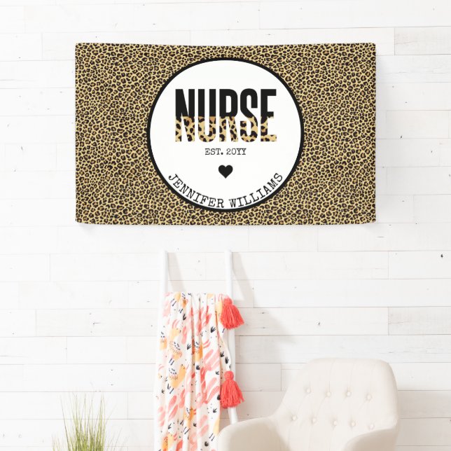 Personalized Nurse Est Cheetah RN Graduation Banner (Insitu)