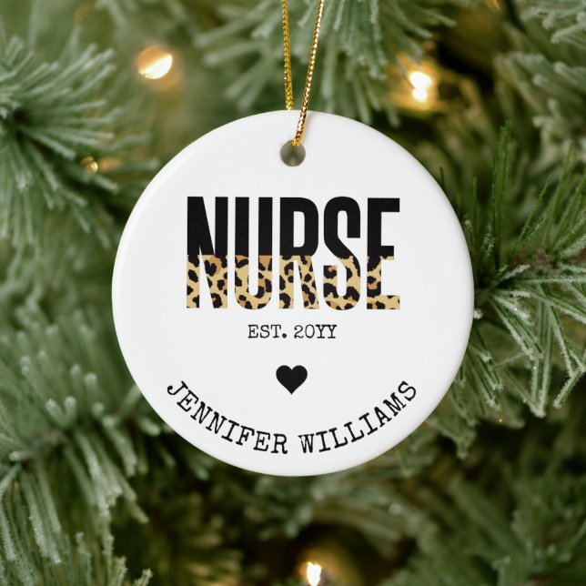 Personalized Nurse Est Cheetah RN graduation Ceramic Ornament (Tree)