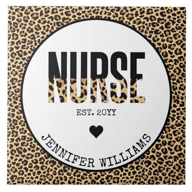 Personalized Nurse Est Cheetah RN Graduation Tile (Front)