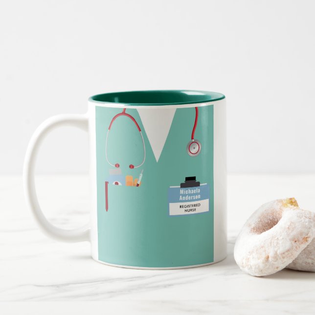 Personalized Nurse Gift Mug With Scrubs & Name (With Donut)