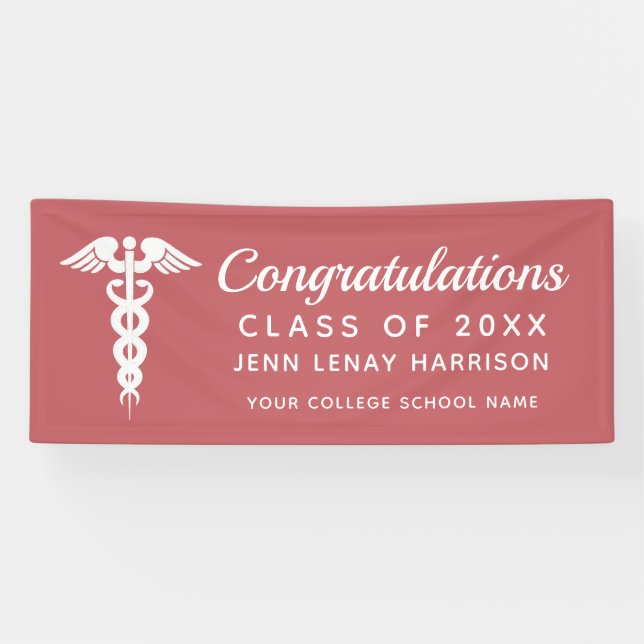 Personalized Nurse Grad Pink Medical Caduceus Banner (Horizontal)