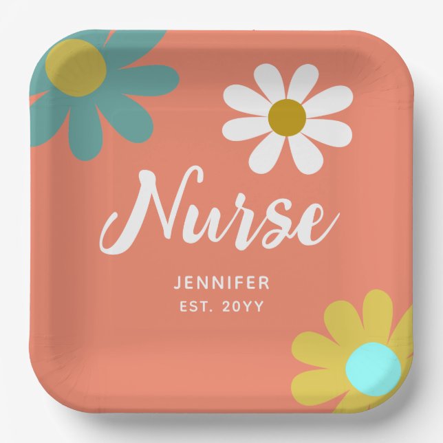 Personalized Nurse Graduate Party Boho Floral Paper Plate (Front)