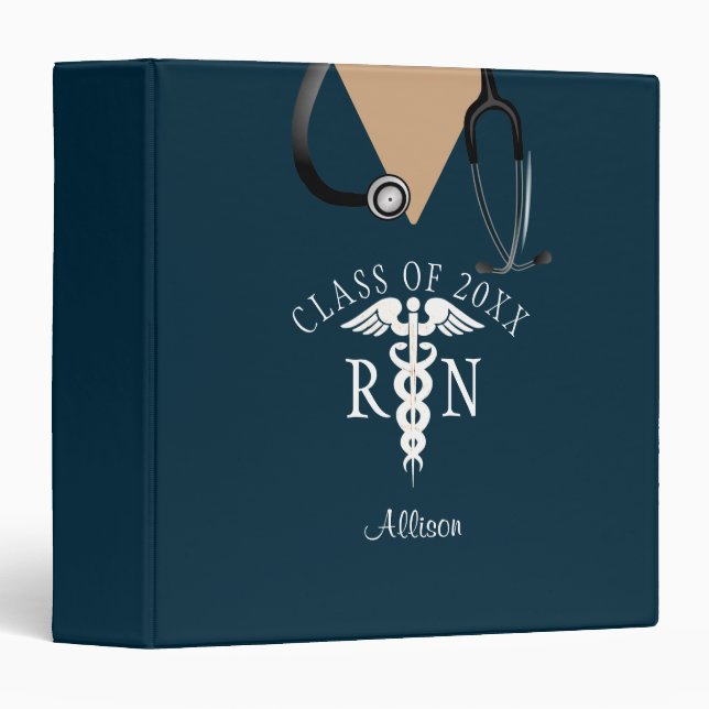 Personalized Nurse Graduation Blue Scrub Top Binder (Front/Spine)