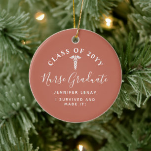 Personalized Nurse Graduation Caduceus Keepsake Ceramic Ornament