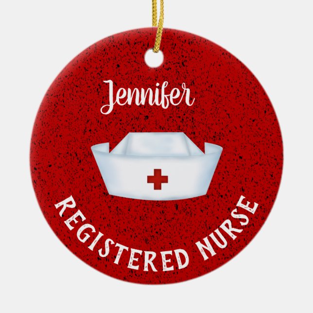 Personalized  Nurse Hat Ceramic Ornament (Front)