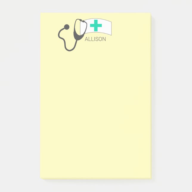 Personalized Nurse Hat Fun Yellow Stethoscope Post-it Notes (Front)