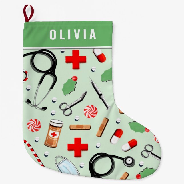 Personalized Nurse Holiday Gift Large Christmas Stocking (Front)