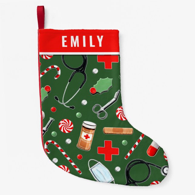 Personalized Nurse Holiday Gift Small Christmas Stocking (Front)