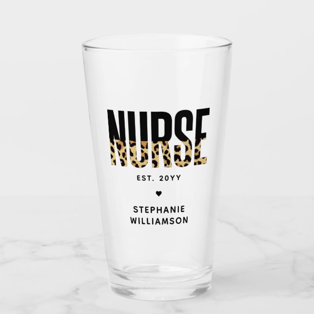 Personalized Nurse Leopard Print RN Graduation Glass (Front)