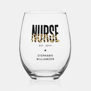 Personalized Nurse Leopard Print RN Graduation Stemless Wine Glass