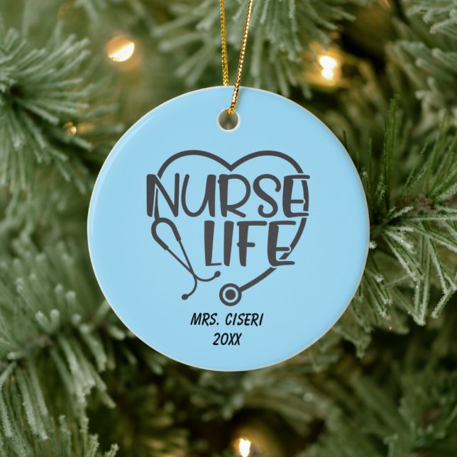 Personalized  Nurse Life With Stethoscope    Ceramic Ornament (Tree)