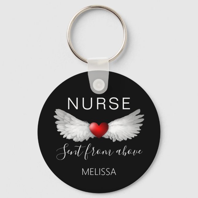 Personalized Nurse Medical Red Heart Love Keychain (Front)