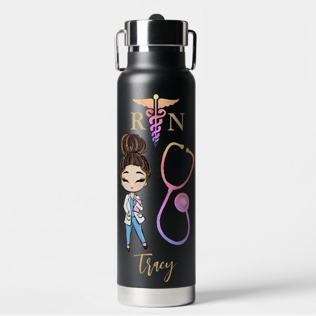 Personalized Nurse Monogram Gift Water Bottle (Front)