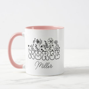 Personalized Nurse Mug, Custom Floral Nurse Coffee Mug