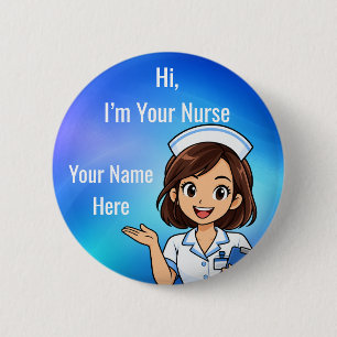 Personalized Nurse Name Badge Blue Gradient Button