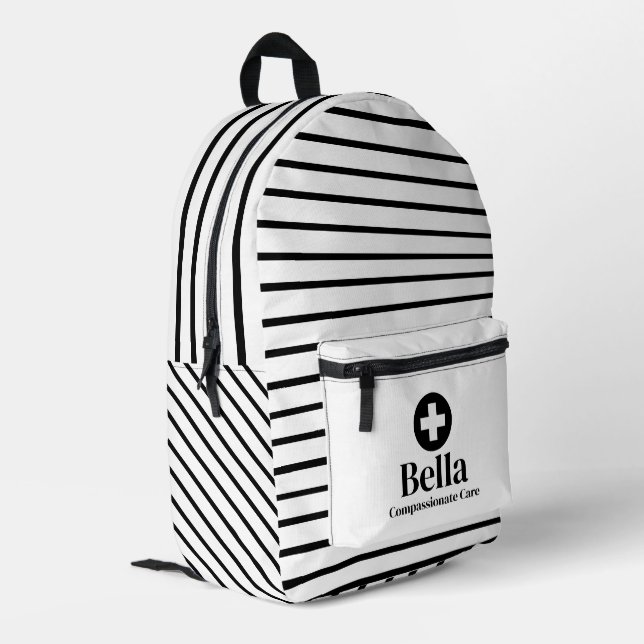 Personalized Nurse Name Stripe Printed Backpack (Back Corner Left)