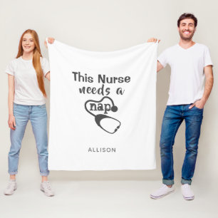 Personalized Nurse Needs a Nap Stethoscope White Fleece Blanket