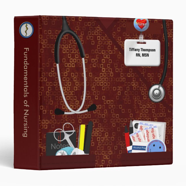Personalized Nurse Pockets 1.5" Dark Red Scrubs Binder (Front/Spine)