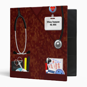 Personalized Nurse Pockets 1 Inch Dark Red Scrubs Binder
