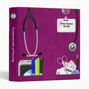 Personalized Nurse Pockets 1 Inch Hot Pink Binder