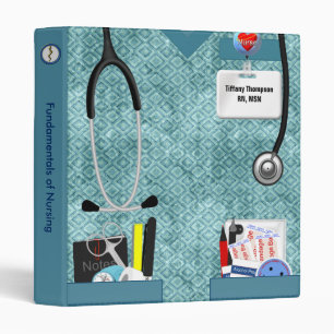 Personalized Nurse Pockets 1 Inch Teal Scrubs Binder