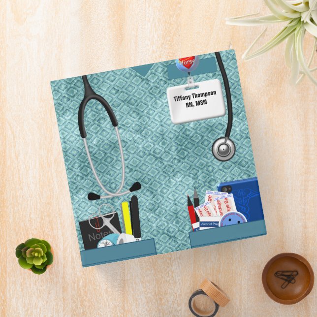 Personalized Nurse Pockets 2 Inch Teal Scrubs Binder (In Situ)