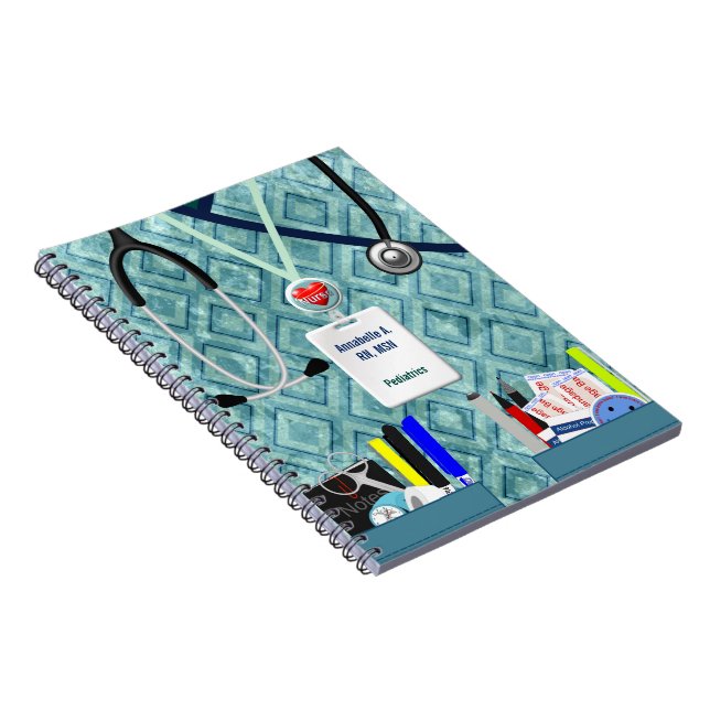 Personalized Nurse Pockets Blue & Teal Notebook (Right Side)