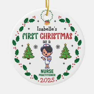 Personalized Nurse Practitioner First Christmas Ceramic Ornament