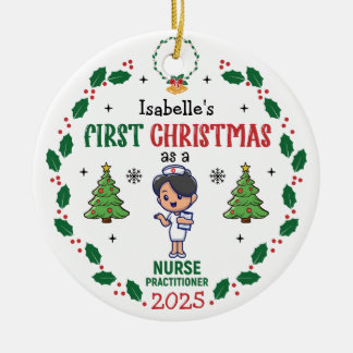 Personalized Nurse Practitioner First Christmas Ceramic Ornament