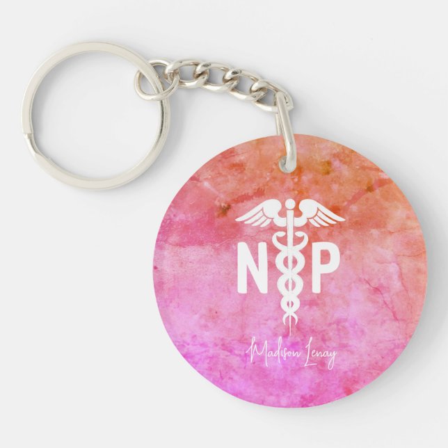 Personalized Nurse Practitioner Pink Medical Keychain (Front)
